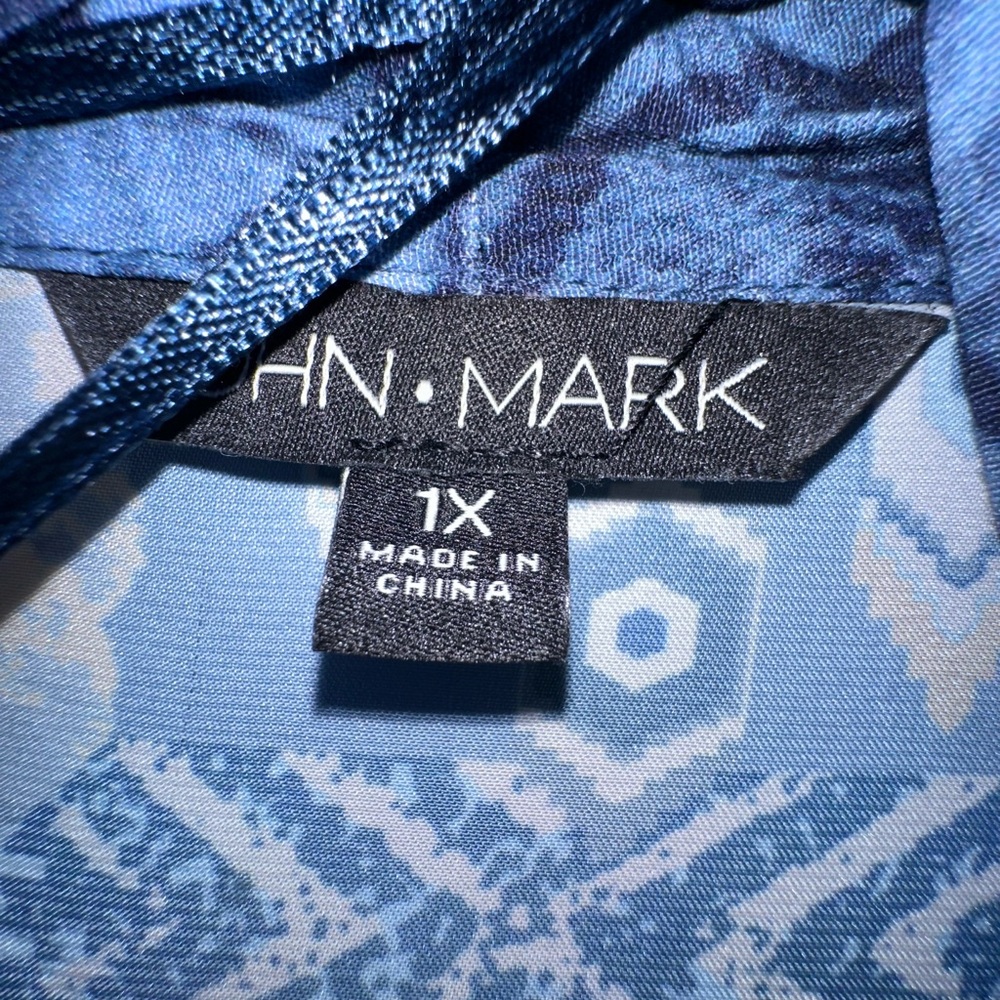 John Mark Blue Boho Kimono Duster Cardigan Patchwork Embroidered Longline 1X - Picture 3 of 11